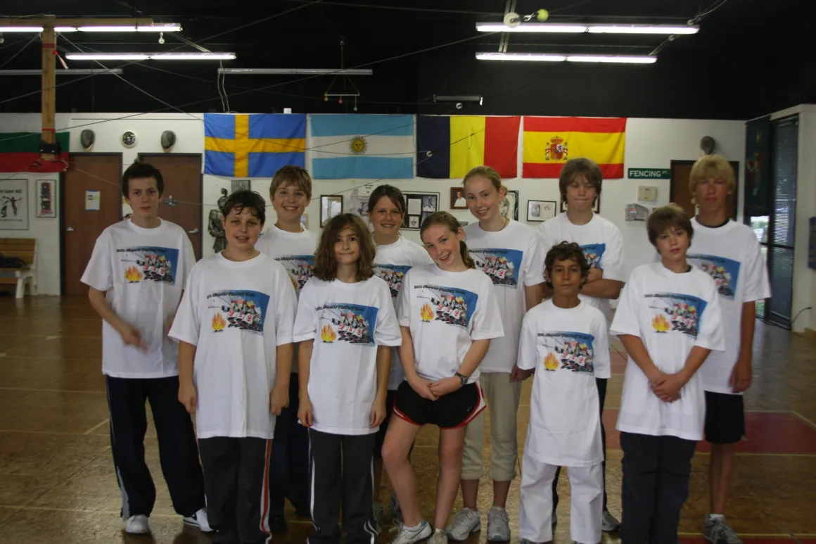 A group of young fencers at camp